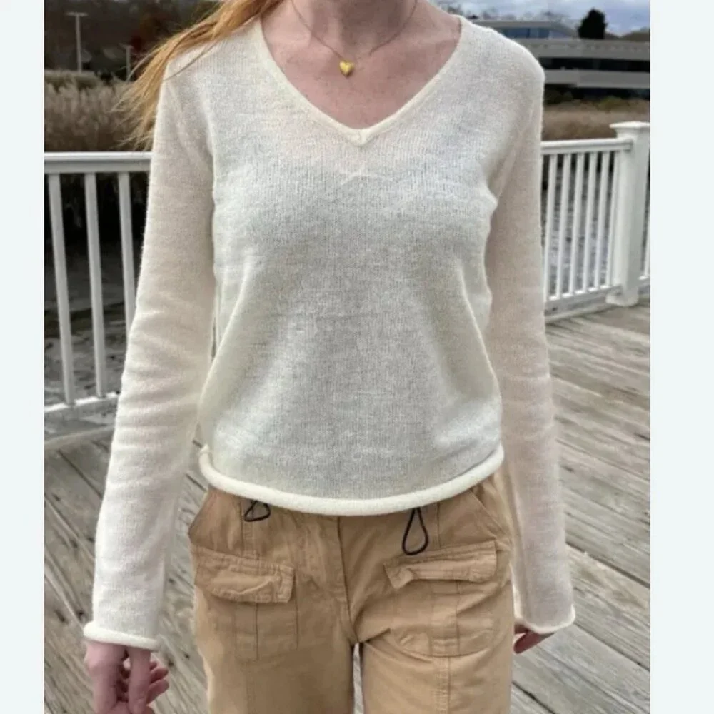 Brandy Melville Andi Sweater Sz M Mohair Blend Relaxed Rolled Hem Soft Cozy